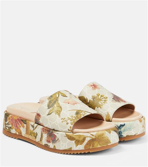 gucci flower shoes youtube|Gucci floral platform slides.